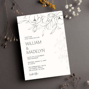 Invitation Mariage floral moderne ivoire Magnolia
