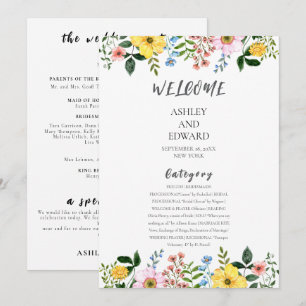 Invitation Mariage Floral Moderne Jaune Bleu Rose Printemps