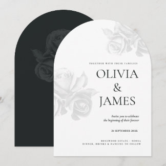 Invitation Mariage Floral Moderne Minimaliste Noir et Blanc