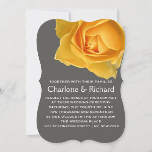 Invitation Mariage floral moderne   Roses jaunes dorées