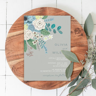 Invitation Mariage floral moderne vert Sage