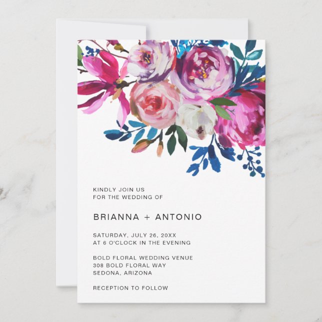 Invitation Mariage floral moderne vibrant tout-en-un (Devant)