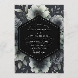 Invitation Mariage Floral Monochrome Cendré