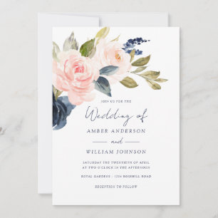 Invitation Mariage floral Navy Blush  