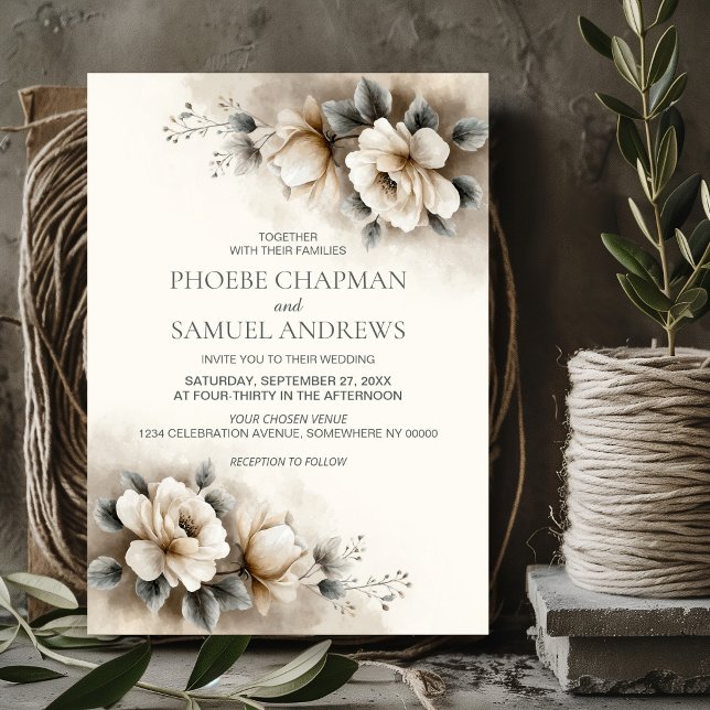 Invitation Mariage Floral Neutre Rustique (Créateur téléchargé)