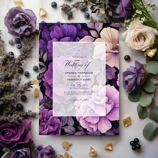 Invitation Mariage floral noir, argenté et violet foncé (Créateur téléchargé)