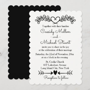 Invitation Mariage Floral Noir & Blanc Coeur de Laurier Maria