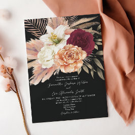 Invitation Mariage floral noir de Bourgogne rustique
