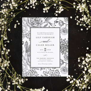 Invitation Mariage floral noir élégant