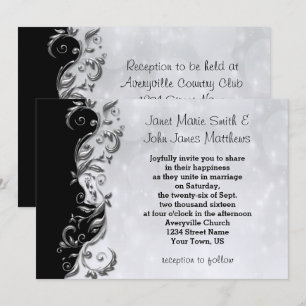 Invitation Mariage floral noir et argent