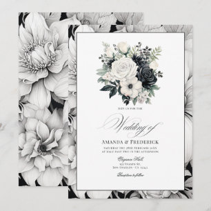 Invitation Mariage floral noir et blanc