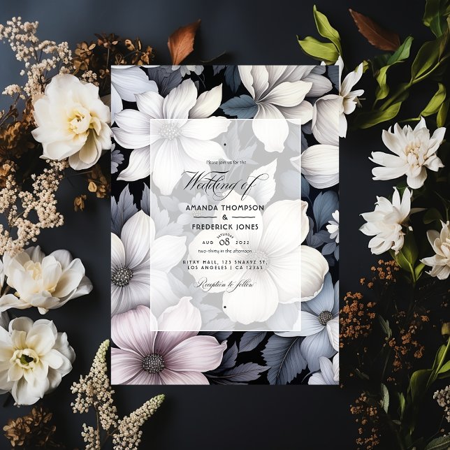 Invitation Mariage floral noir et blanc (Créateur téléchargé)