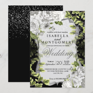 Invitation Mariage floral noir et blanc élégant