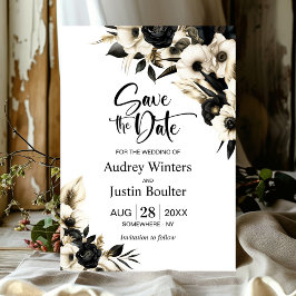 Invitation Mariage floral noir et blanc Enregistrer la date