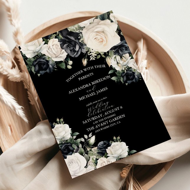 Invitation Mariage floral noir et blanc moderne (Créateur téléchargé)