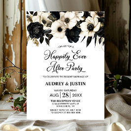 Invitation Mariage floral noir et blanc moderne après la fête