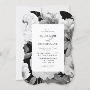 Invitation Mariage floral noir et blanc Peonies d'aquarelle