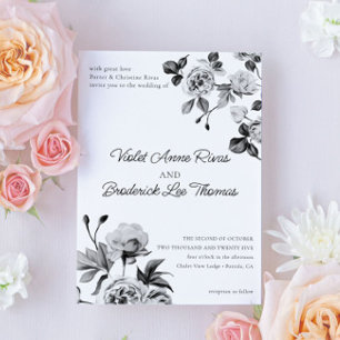 Invitation Mariage floral noir et blanc personnalisable