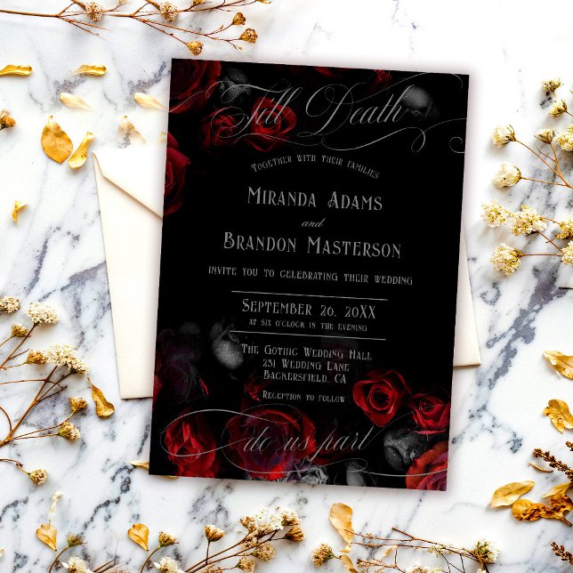 Invitation Mariage floral noir et rouge sur mesure (Créateur téléchargé)