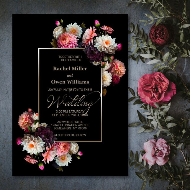Invitation Mariage Floral noir moderne (Créateur téléchargé)