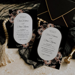 Invitation Mariage Floral noir & naturel - Noir