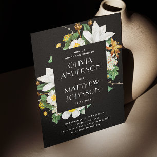 Invitation Mariage Floral Noir Soirée Botanique + Code QR