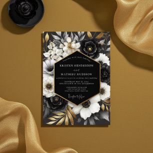 Invitation Mariage Floral Opulent Noir