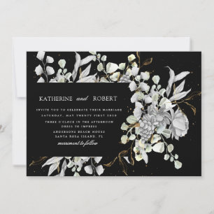 Invitation mariage floral or argent dramatique