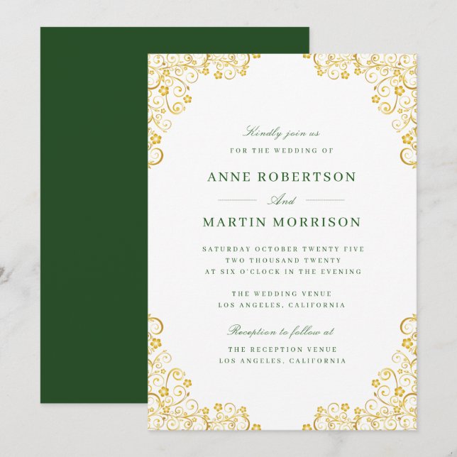 Invitation mariage floral or élégant (Devant / Derrière)
