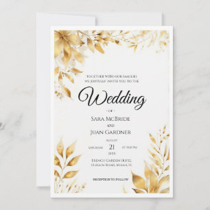 Invitation Mariage Floral Or Élégant