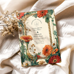 Invitation Mariage Floral Orange Art Nouveau