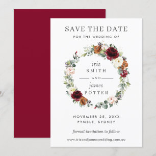 Invitation Mariage Floral Orange Bourgogne Enregistrer la car