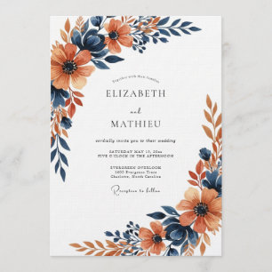 Invitation Mariage Floral Orange Brûlé de Style Pictural