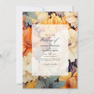 Invitation Mariage Floral Orange Brûlé et Crème