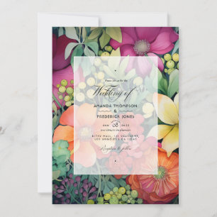 Invitation Mariage Floral Orange, Cranberry et Vert