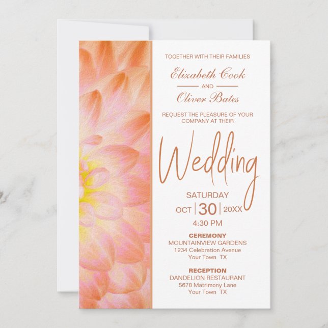Invitation Mariage Floral Orange moderne (Devant)