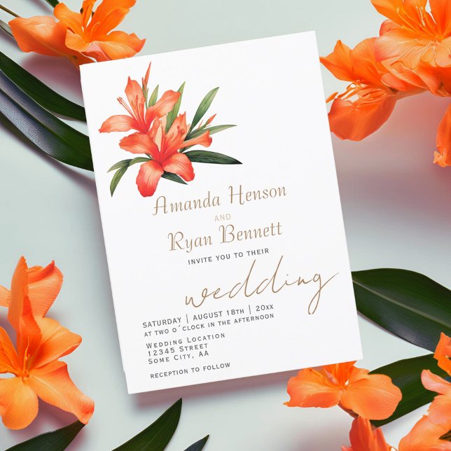 Invitation Mariage Floral Orange Oleander Watercolor (Créateur téléchargé)