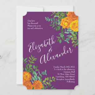Invitation Mariage Floral Orange & Plum Violet Peony & Rose