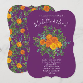 Invitation Mariage Floral Orange & Plum Violet Peony & Rose