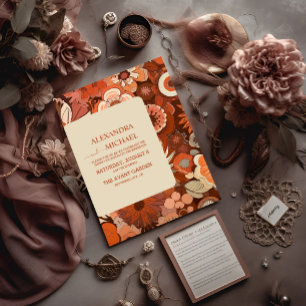 Invitation Mariage floral orange Super rétro