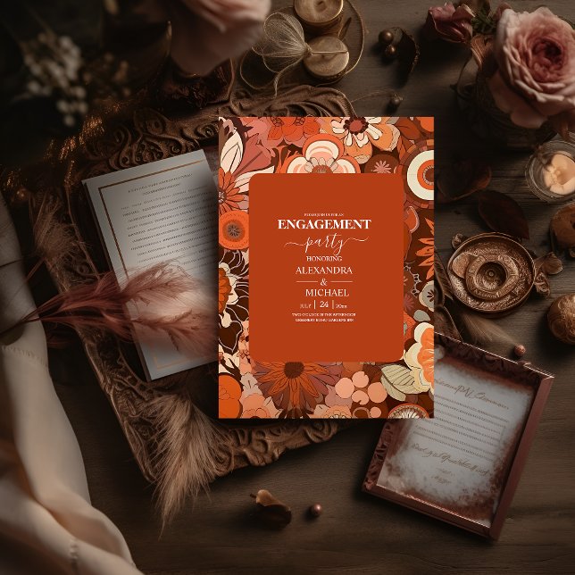 Invitation Mariage floral orange Super rétro (Créateur téléchargé)
