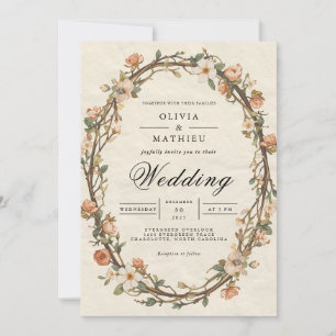 Invitation Mariage floral ovale à fleur âgée
