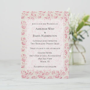 Invitation Mariage floral pailleté rose et crème romantique