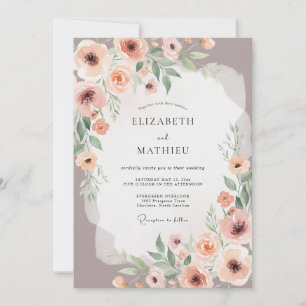 Invitation Mariage Floral Painterque Rose Poussiéreux