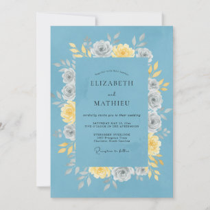 Invitation Mariage Floral Paisible Bleu Poussiéreux