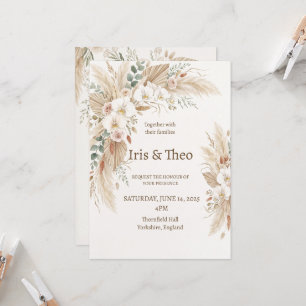 Invitation Mariage Floral Pampas Neutre