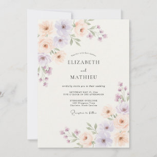 Invitation Mariage Floral Pastel à la Lavande