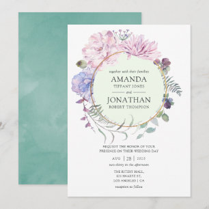 Invitation Mariage floral Pastel Peonies géométriques