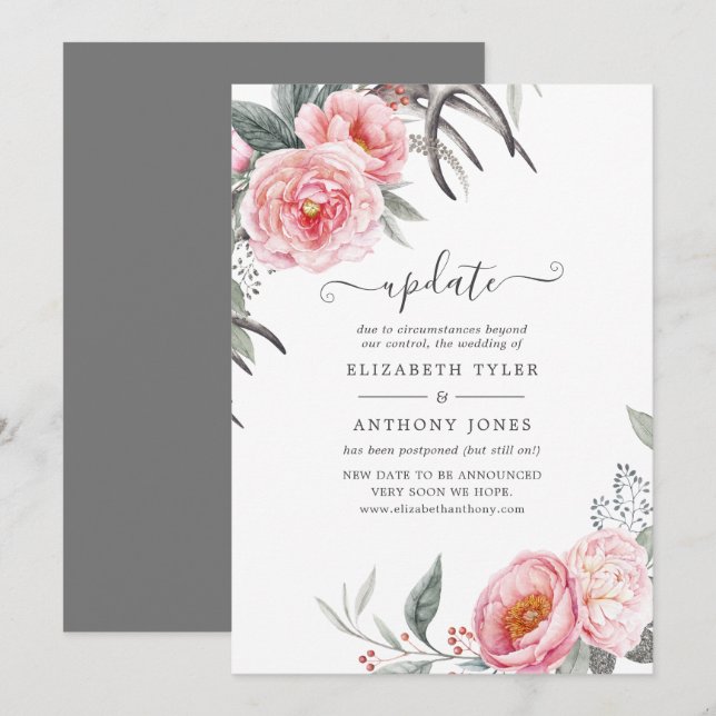Invitation Mariage floral Pastel Pink et Grey Boho (Devant / Derrière)