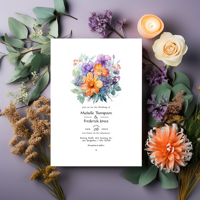 Invitation Mariage floral Pastel Purple, Orange et Mint (Créateur téléchargé)